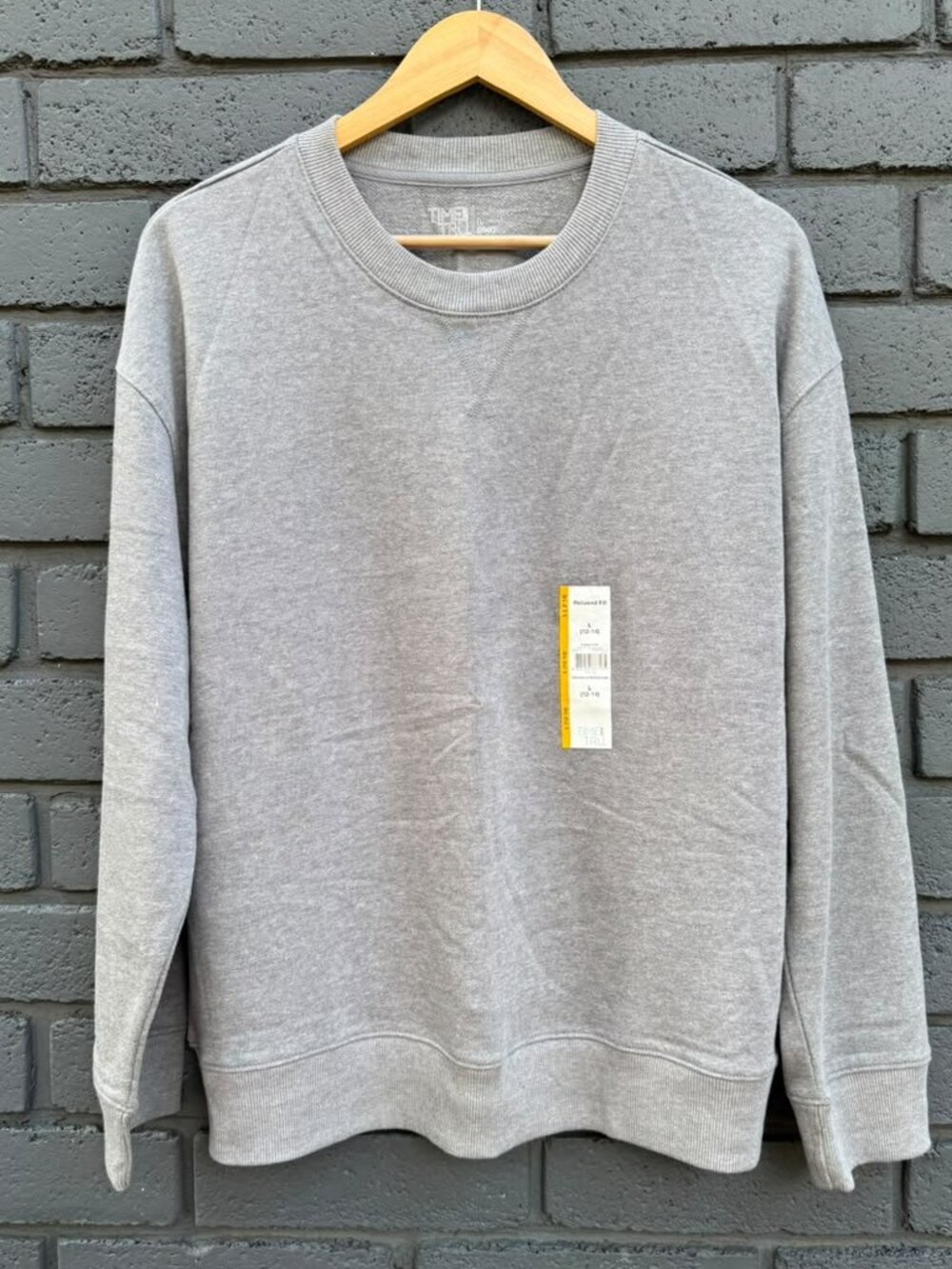 Time and Tru Sweatshirt Women L Gray Relaxed Fit Crewneck Heathered Pullover V-
